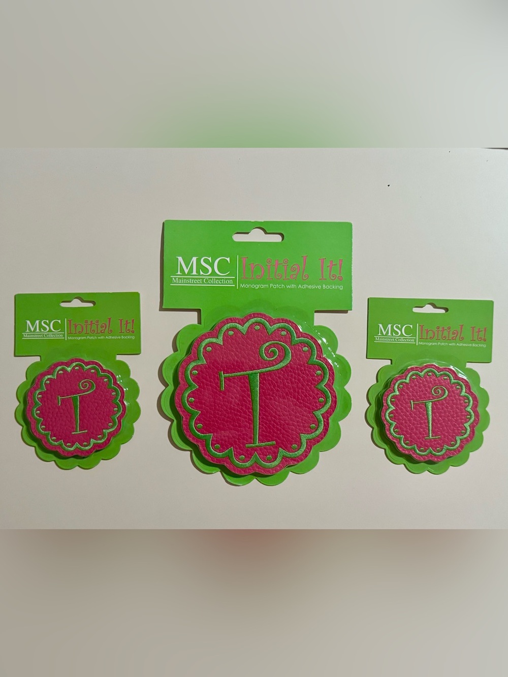 MSC Initial It! Pink & Green Monogram Patch - Letter T, 3 pack, NWT